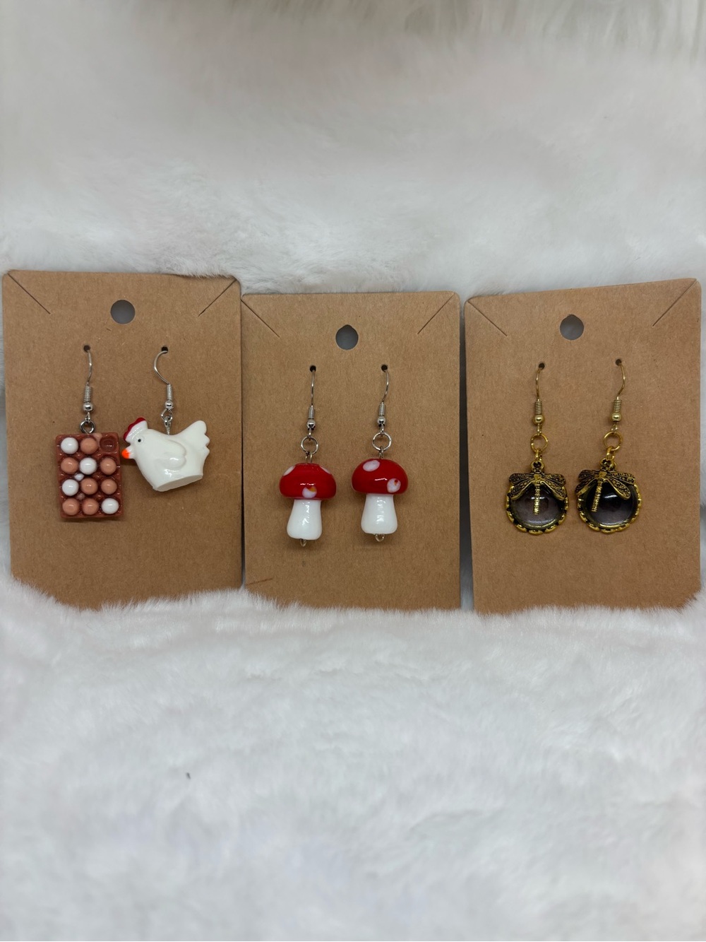 Whimsical Red Mushroom Drop Earrings - Charming Ceramic Dangles